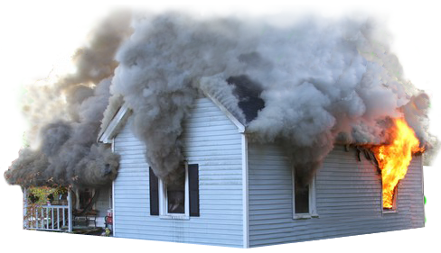 heavy_smoke House on Fire with smoke coming out of the doors and windows
